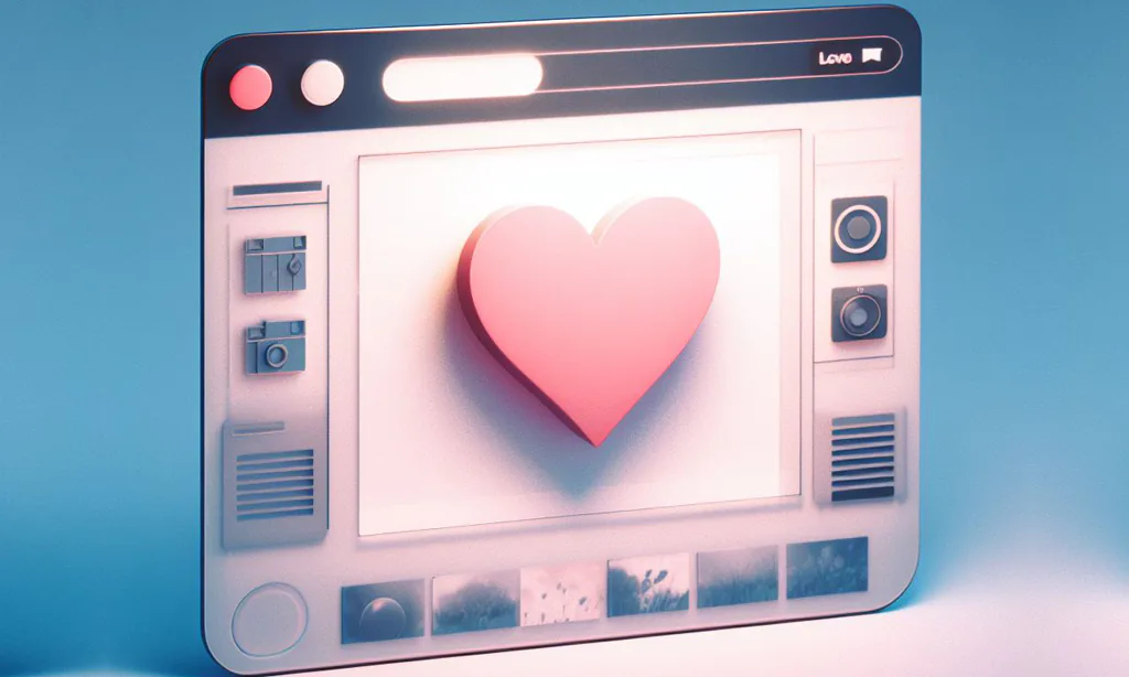 A rendering of a website. A love heart is displayed on the centre of the website.