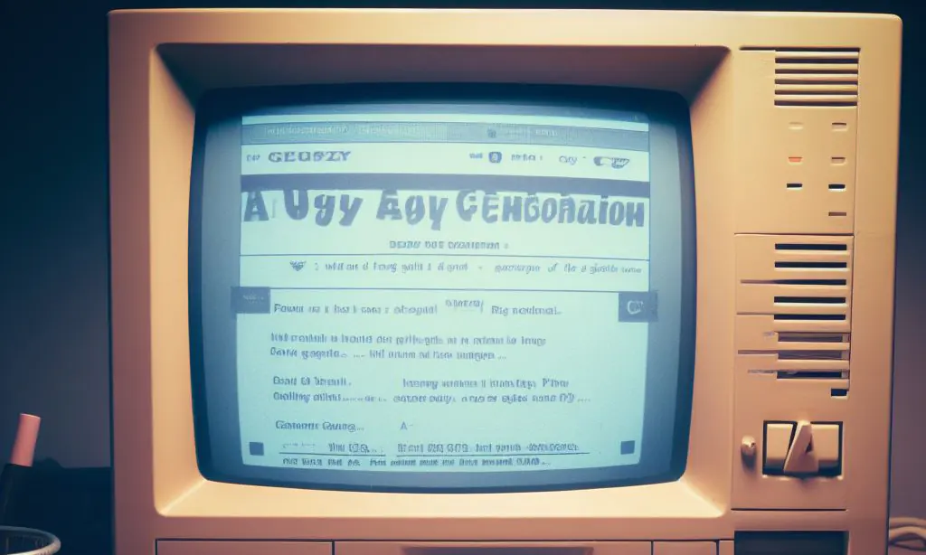 An old computer displaying an example of an ugly early-generation website.