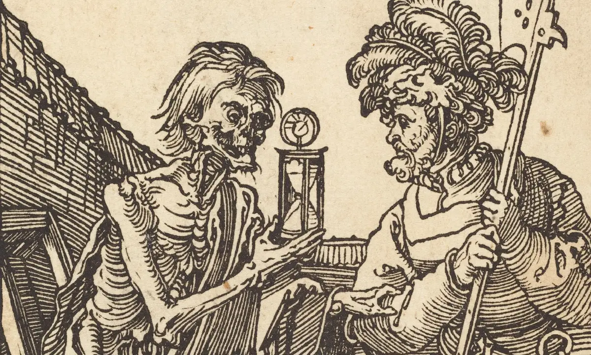 Death and the Lansquenet, 1510, woodcut on laid paper. By Albrecht Dürer, Artist, German, 1471 - 1528.
