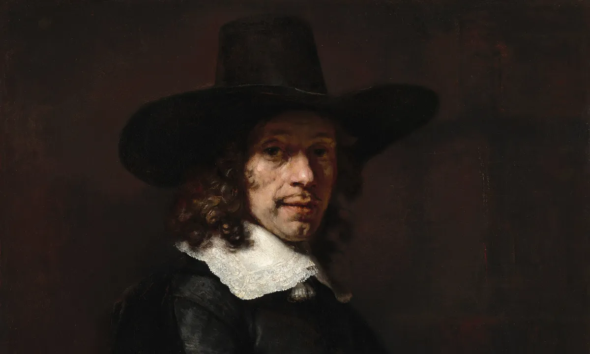 Portrait of a Gentleman with a Tall Hat and Gloves, c. 1656/1658,
oil on canvas transferred to canvas. By Rembrandt van Rijn, Dutch artist, 1606 - 1669.